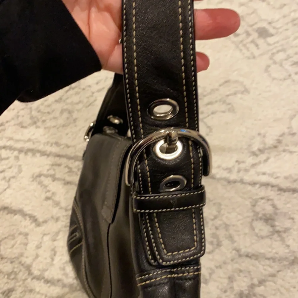 Coach Black Leather Shoulder Bag with Silver Hardware